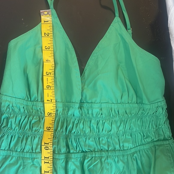 Green maxi dress, spaghetti straps adjustable, v neck, Elastic waist,Large - Picture 8 of 11